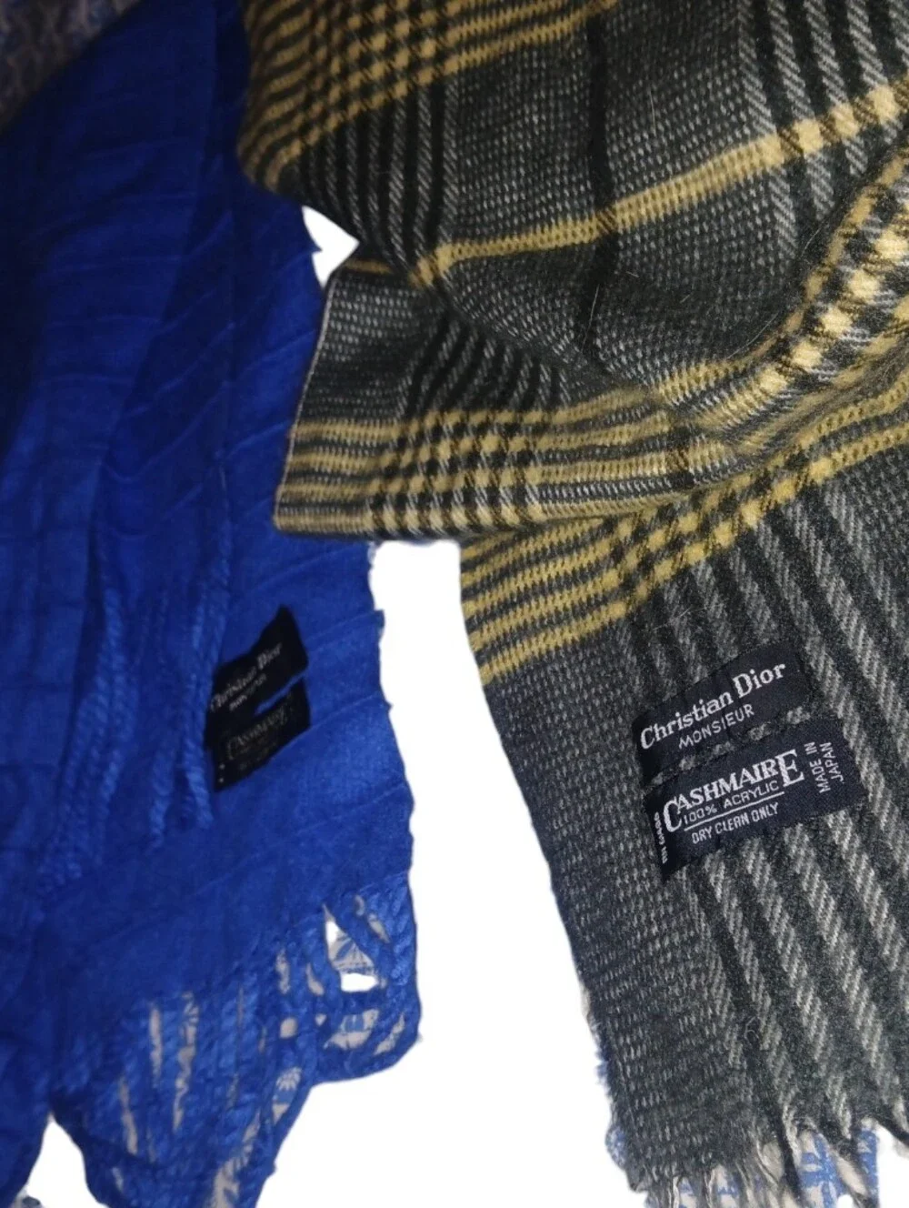 Christian Dior Monsieur 2 Soft Plush Scarfs Blue And Plaid Print